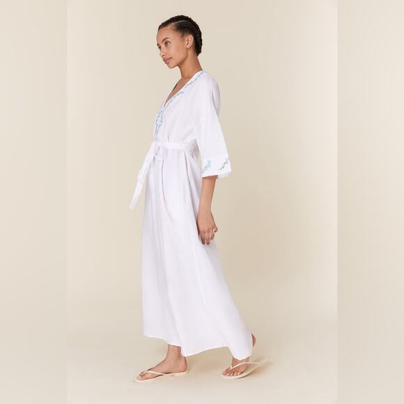 NWT Fanm Mon x Andie Kepez Kaftan Embroidered Dress White 100% Linen
Size Small - Picture 3 of 13